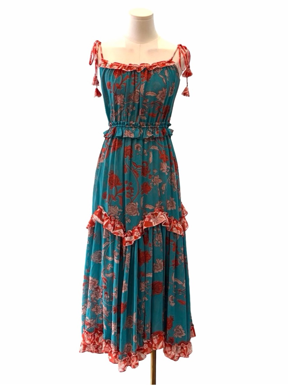 Misa Women's Teal Floral Ruffle Floral Nati Maxi Dress Size XS - Picture 4 of 9